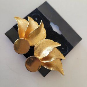Vintage Fashion Gold Tone Layered Leaf Statement Art Deco Earrings